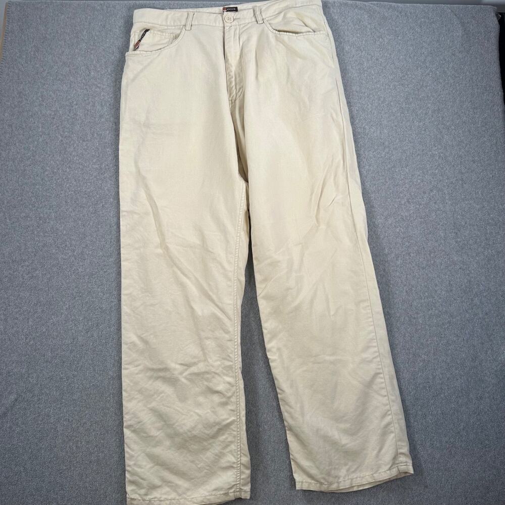 Enyce Linen Blend Pants Men's 36 Beige Button Pocket Straight Leg Chinos